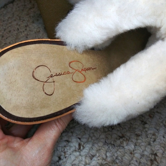 Vintage Y2K Jessica Simpson Brown Suede & Real Shearling Boho High Heeled Clogs - Picture 3 of 8